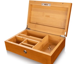 STASHIC Stash Box - Bamboo - Lockable Rolling Box - Discreet Secure Storage - SH*