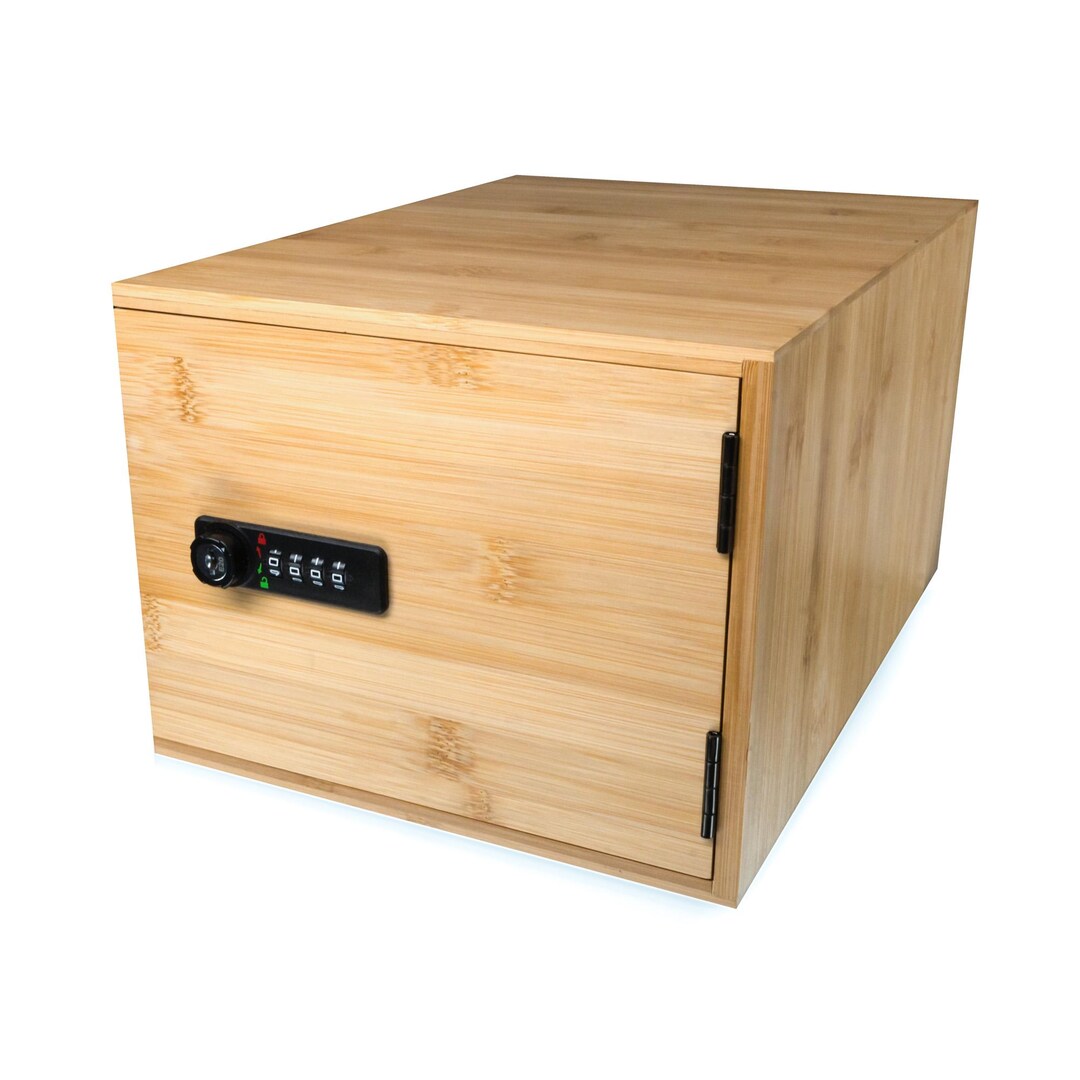 SUREBOX 12 Litre Bamboo Lockable Storage Box With Smart Lock | App, Key Card & Fob Control