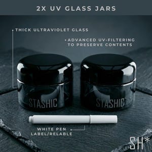 STASHIC 2x UV Glass Jar - Smell Proof Jar - 100ml Airtight Ultra Violet Glass Jar Container (2 PACK) image 2