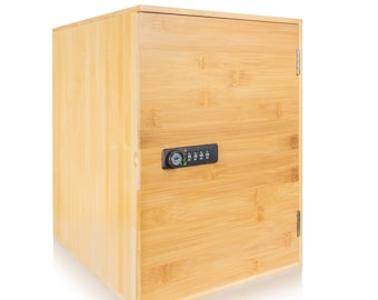 SUREBOX Abschließbare Box XL - Bambus - 26-Liter-Verschlussbox - 4-stelliges Kombinationsschloss - Premium sichere Aufbewahrung zu Hause