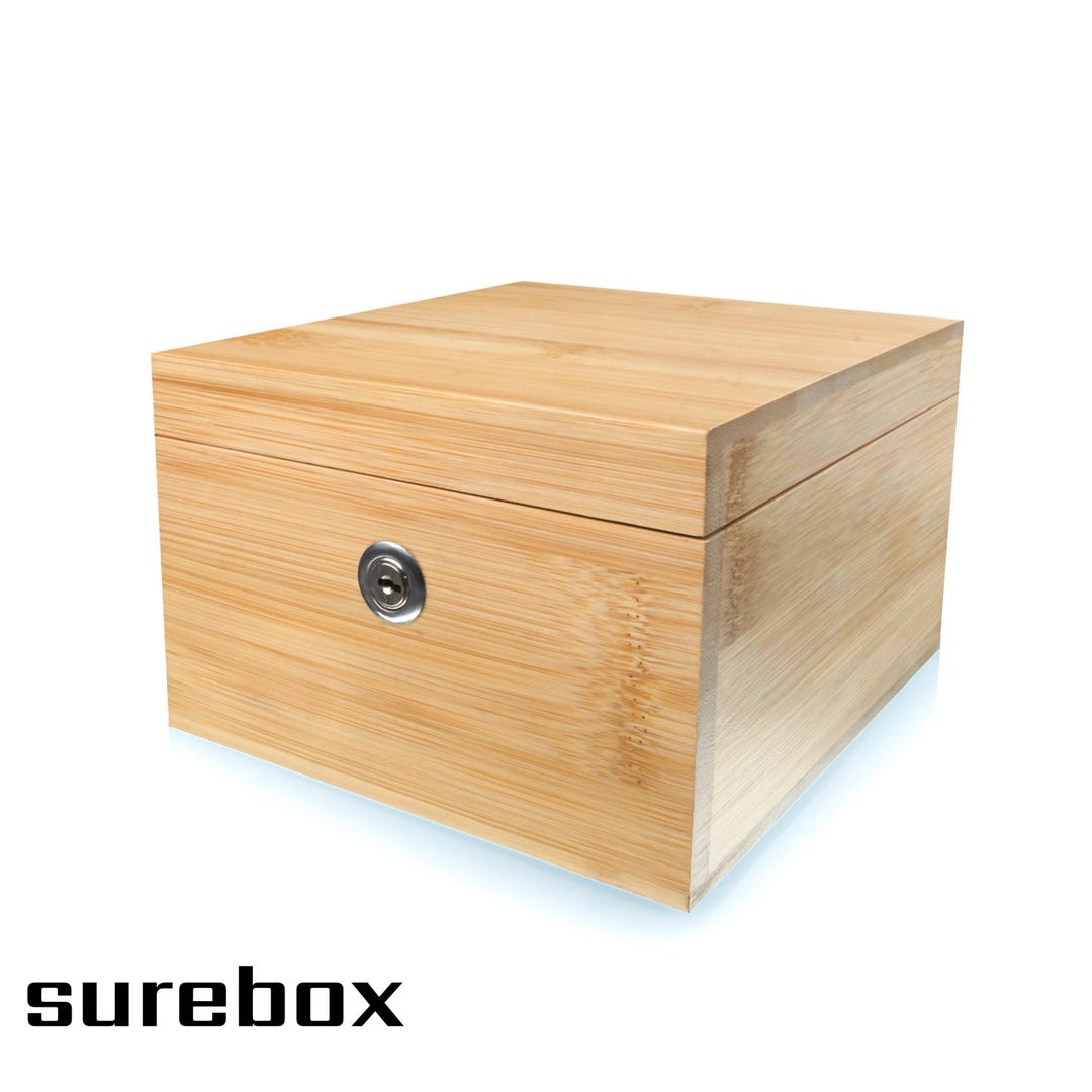 SUREBOX Small Lockable Box - Bamboo - Lock & Key - Stash Box - Secure ...