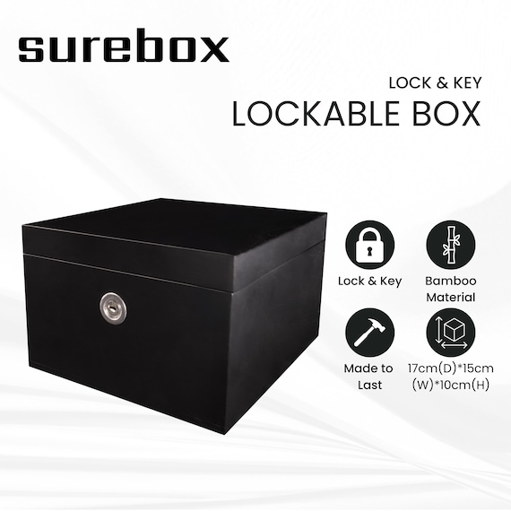 SUREBOX Kleine Abschließbare Box - Bambus - Schloss & Schlüssel - Sichere Aufbewahrung zu Hause