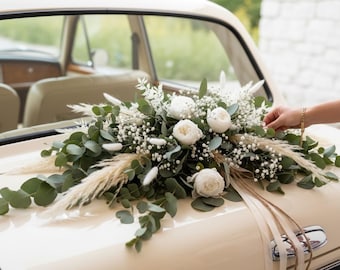 Ghirlanda per decorazione auto con eucalipto e fiori secchi, decorazione auto, decorazione matrimonio, decorazione auto, auto matrimonio