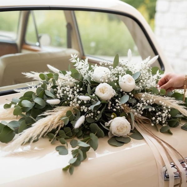 Garland car decoration with eucalyptus and dried flowers, car decoration, wedding decoration, wedding car decoration *cardecor*
