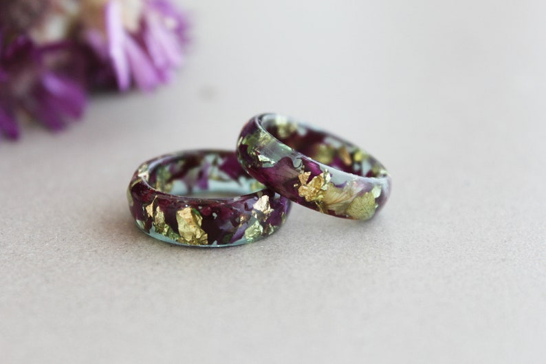 Resin Jewelry Rose Petal Gold Flake Resin Ring Real Rose Etsy
