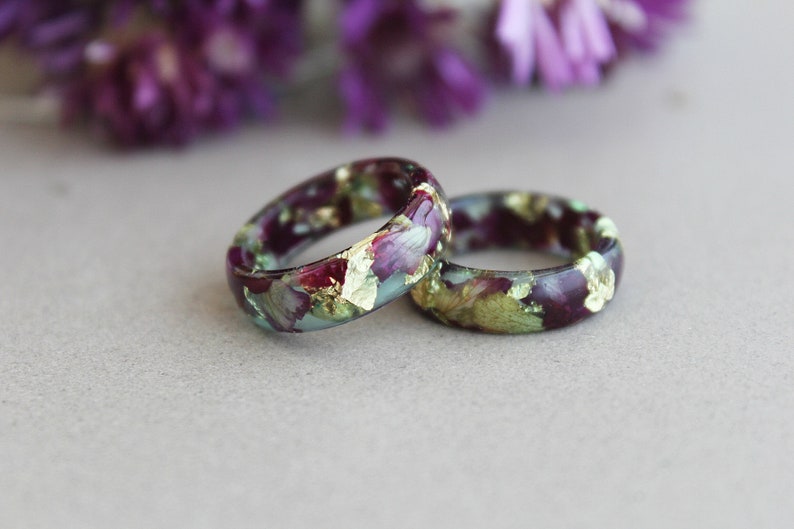 Resin Jewelry Rose Petal Gold Flake Resin Ring Real Rose Etsy