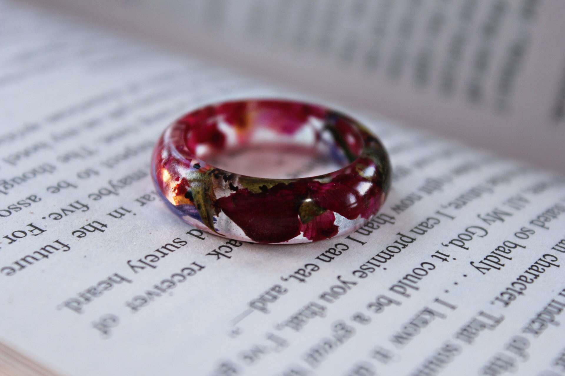 Dark Red Rose Resin Rings for Women Real Nature Rose Thumb Etsy