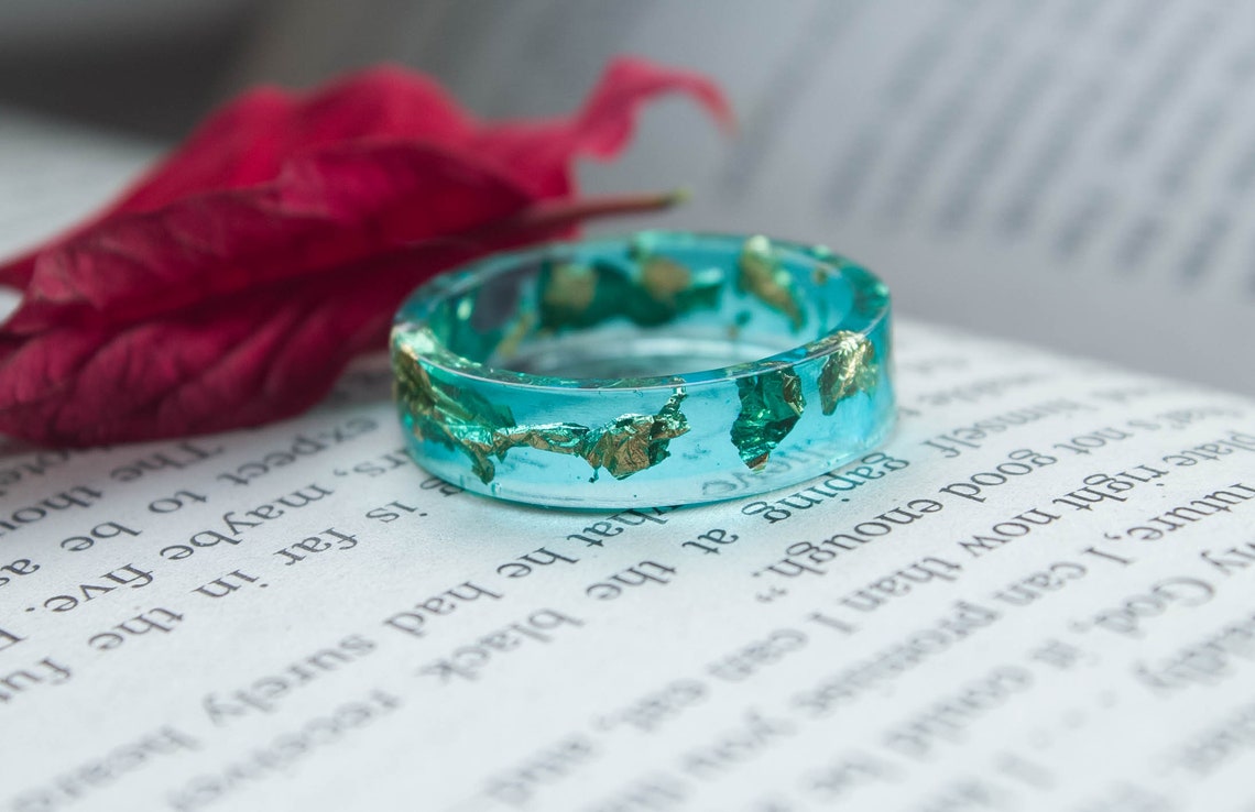 Ocean Resin ring Blue Mermaid Ring Summer Sea beach Ring | Etsy