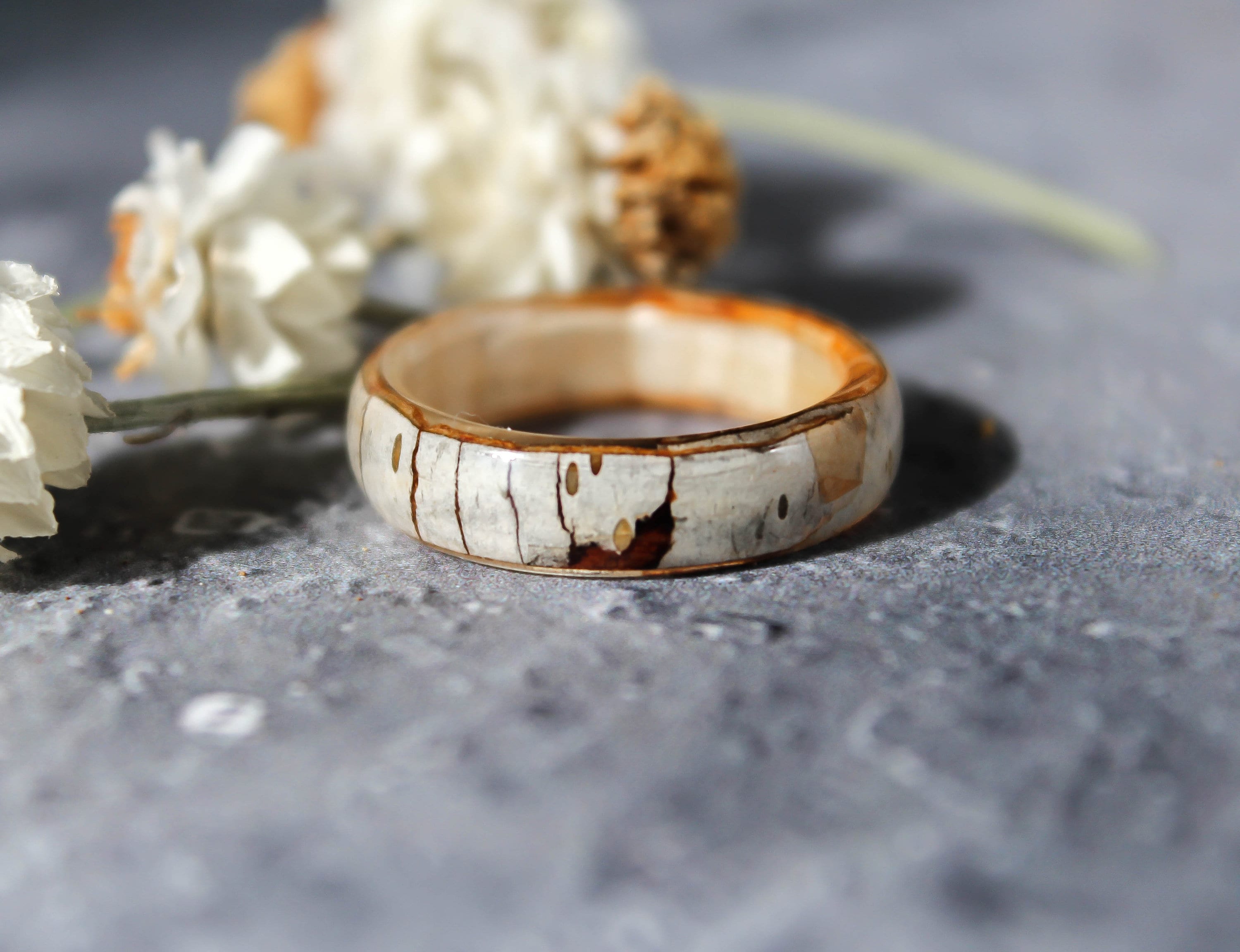 Handmade Wooden Resin Plant Ring Nature Flower Grass Ring Wood Ring Gift