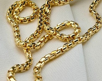 14K Solid Gold Box Chain Necklace 23.5", 25.5", 27.5" inches, 3.5mm Thickness, Real Gold Box Chain, Box Chain, Birthday Gift.