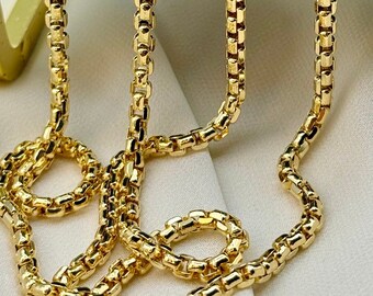 14K Solid Gold Box Chain Necklace 23.5",25.5",27.5" inches, 3.5mm Thickness, Real Gold Box Chain, Box Chain, For Her, For Him, Birthday Gift