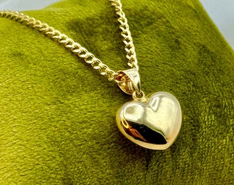 14k Gold Heart Pendant with 18k Real Gold Curb chain ,2mm, Heart Gold pendant ,birthday gift ,For Her, Valentine's Day Gift, Anniversary .