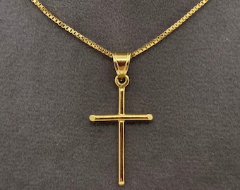 18k Real Gold cross necklace 20 inches, 1.5mm Box chain .