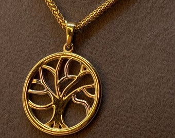 14k Gold Tree of life pendant with 18k Franco chain Diamond Cut ,14k solid gold tree of life necklace 19.5 inches ,1.5 mm , gift For Her