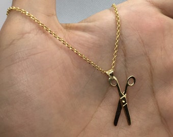 18k solid gold scissor necklace 19.5 inches, perfect gift for your hair cut  stylist
