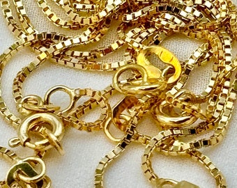 18K Real Gold Box Chain Necklace: 19.5 inch Fine Jewelry