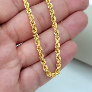 14K Solid Gold Rope Anklet Chain, Real Gold Rope Anklet, 14K Diamond-cut Rope Anklet, 4mm - 9”, 10” Gold Rope Anklet, Unisex, Gift!