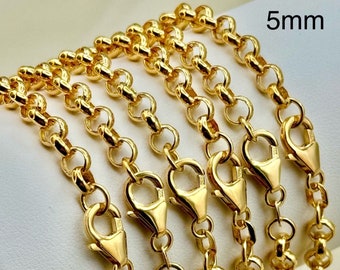 18k Solid Gold Rolo Chain,5mm Thickness, 36",34",32",28",24",22" ,18k Gold Rolo Chain, Gold Rolo chain, rolo chain necklace, Birthday Gift .