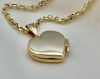 14k solid Gold Heart locket Necklace with Rolo chain ,2.5mm, Gold locket pendant ,birthday gift ,For Her, Valentine's Day Gift