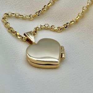 14k Solid Gold Heart Locket Necklace with Rolo Chain