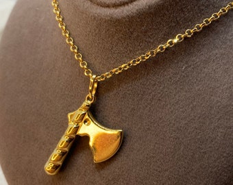 18k Gold Axe Necklace with Rolo chain 19.5", 2mm,  symbol of victory ,bravery and power ,Power Axe Pendant , For him, For Her