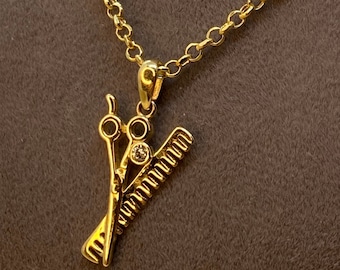 14k solid gold scissor pendant with 18k necklace 19.5 inches ,Scissor Necklace - 14k Gold, Scissor jewelry, Hairstylist, Fashion Hair cut