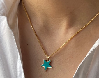 18k Real Gold Star NECKLACE, Blue Star Necklace, Gift necklace, You Are My Sunshine Necklace, Celestial Jewelry, For Her, Birthday Gift.