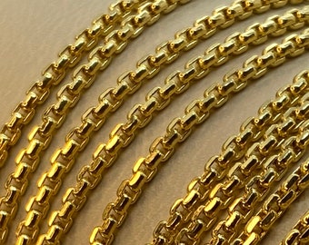 18K Gold Box Chain Necklace, 20,22,24 inches , Real Gold Chain, Box Link Chain, Box Chain Gold, For Women, For Men, Birthday Gift.