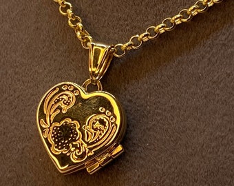 14k Real Gold Heart locket necklace with 19.5” Rolo chain, 2 mm Gold locket pendant, birthday gift, For Her.
