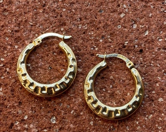 14k Gold Hoop Earring, Fat Hoop earring, Gold hoop Earring, gift earring , for her ,Greek Design, diamond cut