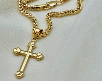 18k Real  Gold Cross Necklace, Cross Necklace with Franco Chain ,Gold Cross Necklace , For Him, For Her ,Anniversary Gift ,Birthday Gift.