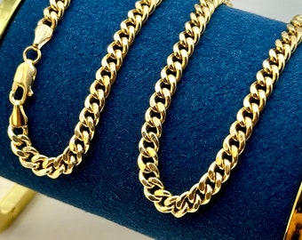 14K Solid Gold Curb Bracelet, 5MM, Cuban Chain Bracelet-14K Link Bracelet for Men & Women- Pure Solid Gold- 7.5”, 8” Length - Birthday Gift!