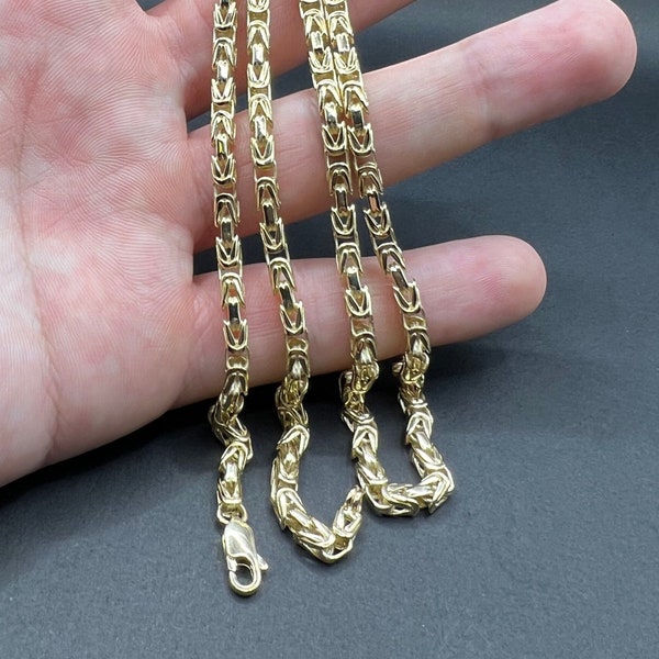 14K Solid Gold Byzantine Chain Necklace ,26”,24" ,4mm,Thickness/ Real Gold Chain, For Him , Birthday Gift, Anniversary Gift