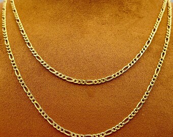 18k Gold Figaro Chain Necklace 3 MM , Figaro Real Gold chain, 18k Real gold Figaro chain, gold chain ,For Her ,For Him , Birthday Gift.
