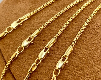 18K Gold Box Chain Necklace: Real Gold, Elegant Style
