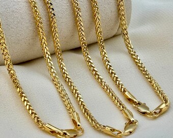 18k Solid Gold Foxtail chain 2MM, foxtail chain ,Franco necklace, Franco chain ,Trending gold chain necklace ,Gold chain, everyday Chain.