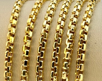 14K Gold Box Chain Necklace: 3.5mm Thick, Real Gold