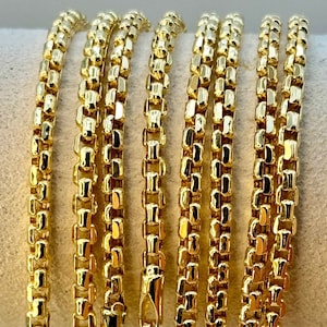 14K Solid Gold Box Chain Necklace,18”, 20”, 22”, 24&quot; inches, 2.55mm Thickness, Real Gold Box Chain, For Her, For Him, Birthday Gift.