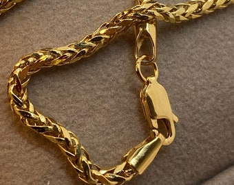 18k Real Gold Foxtail Chain,4MM,3MM, foxtail necklace, Franco foxtail chain ,Christmas Gift ,Birthday Gift ,For Her,For Him, Christmas Gift.