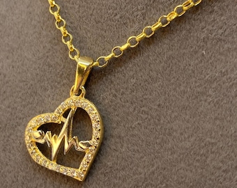 14kGold Heartbeat Necklace ,20 inches,1.5mm,gift for her ,valentine's gift
