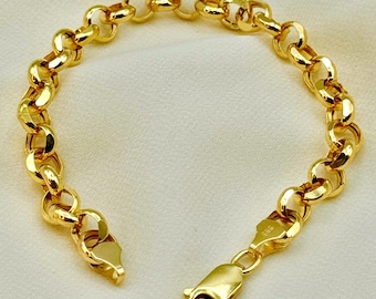 14K Yellow Gold Rolo Bracelet or Anklet - High Polished 7mm