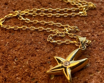18k solid gold starfish  Necklace 19.5 inches 1.5 mm , Starfish pendant , Gift