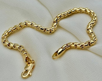 18K Real Gold Box Chain Bracelet 2mm ,2.5mm, 3.5mm, 5mm- Yellow 18K box Bracelet ,18k Bracelet for Women -Pure 18k Gold- Birthday Gift.