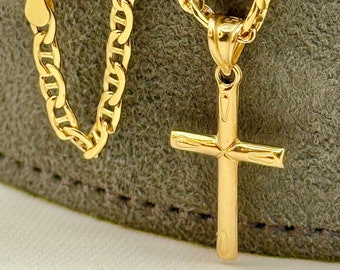 18k Real Gold Cross Necklace with Anchor chain, 18 inches, 3mm, 18k Cross Necklace , For her ,For Him, Birthday Gift, Gift.