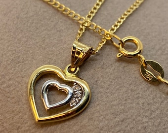 18k Gold Heart Necklace: Real Gold Curb Chain (19.5", 1.6mm)