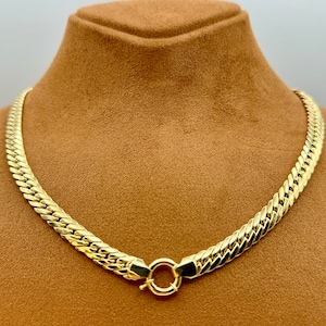 18k Solid Gold Curb Chain: 7mm Cuban Choker Necklace, 18 Inch
