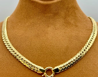 18k Solid Gold Curb Chain: 7mm Cuban Choker Necklace, 18 Inch