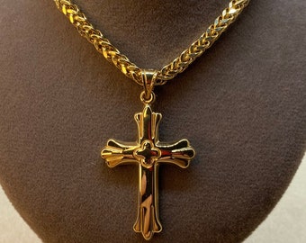 14k Gold Cross Necklace 19,5”,4mm , Cross pendant, Jesus Necklace, Christian Necklace, For Him ,For Her, Gift Necklace