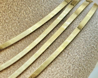 18k Solid Gold Herringbone Necklace or Bracelet : Flat Snake Chain