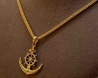 14k Gold Anchor Necklace/ Gold ships wheel/ Gold Anchor Necklace/ Ship Anchor Necklace/ 14k Gold Anchor Necklace/ Birthday Gift
